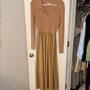 Moon River Two-Tone Long Sleeve Collar Knit Dress in Camel Nordstrom